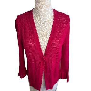 Jones New York Pink Cardigan With Crochet trim and button. Womens Size Large